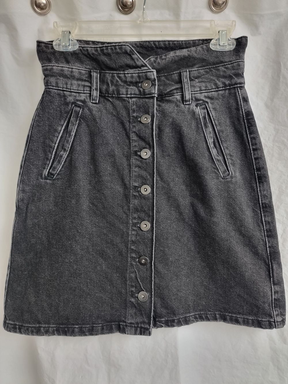 PILCRO Black Washed Button-Front Denim Skirt SIZE 2